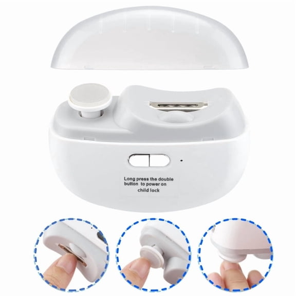 2 in 1 Electric Automatic Nail Clipper Trimmer, USB Rechargeable Fingernail File, Polishing Grinder with 2 Speed Settings, Lighting, Magnetic Cover, Safe for All Ages, White