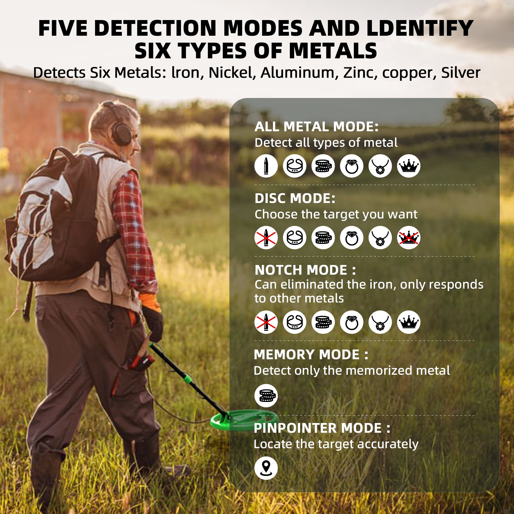 ABLEGRID Metal Detector for Adults and Kids Rechargeable, Professional Gold and Silver Detector with LCD Display, High Accuracy Waterproof Pinpoint 5 Modes, Advanced DSP Chip 10" Coil, GC1030
