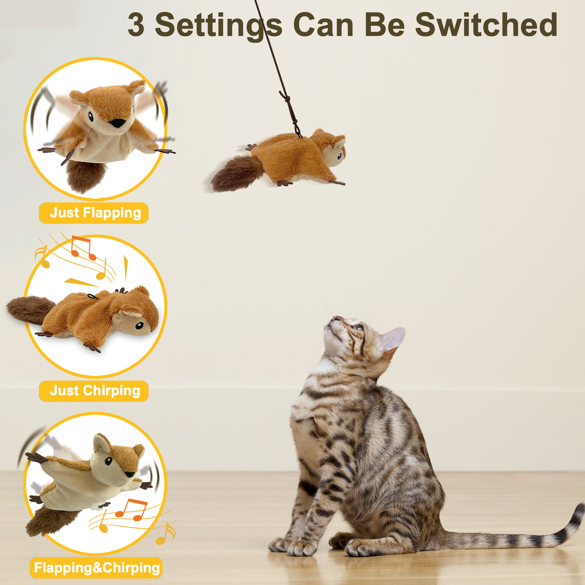 EVNELE Interactive Flapping Squirrel Cat Toy photo 4