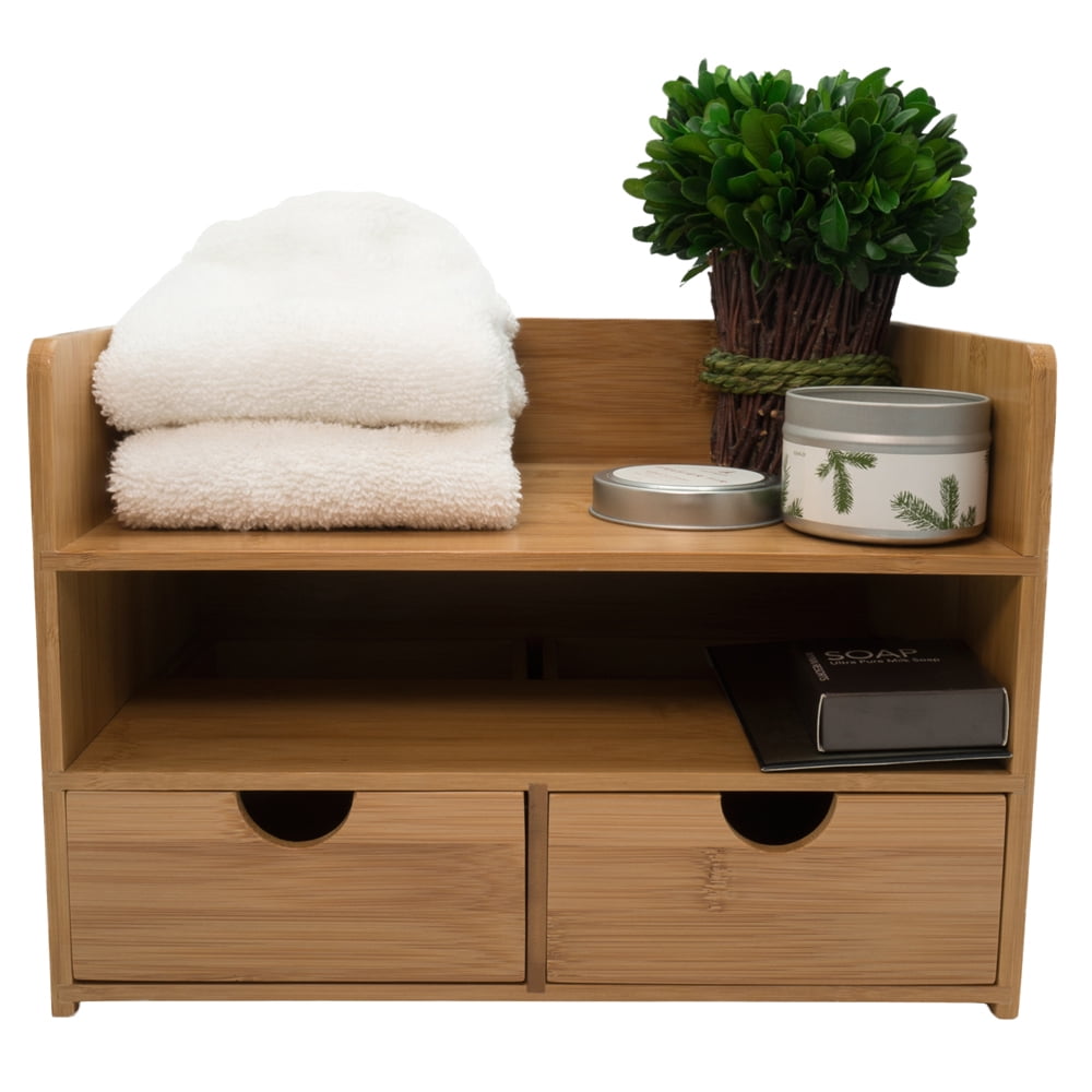 Sorbus New 3-Tier Bamboo Desk Organizer with Drawers and Shelf in a Single Pack