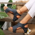 thumbnail image 5 of LOVZFMLL Chunky Wedge Sandals for Women Fashion Casual Open Toe Ankle Straps Cork Clogs Outdoor Travel Beach Vacation Sandals Dark Blue 9.5, 5 of 9