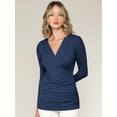 thumbnail image 3 of Made by Johnny Women's Deep V-Neck 3/4 Sleeve Slim Fitted T-Shirt Casual Cross Surplice Wrap Tops L NAVY, 3 of 6