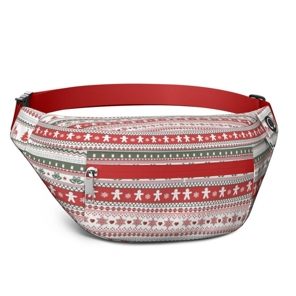 Fanny Pack Red and White Christmas Striped Pattern Waist Pack Bag,Running Cross Bag,Waterproof Large Fanny Packs for Women Men for Travel Running Hiking Cycling