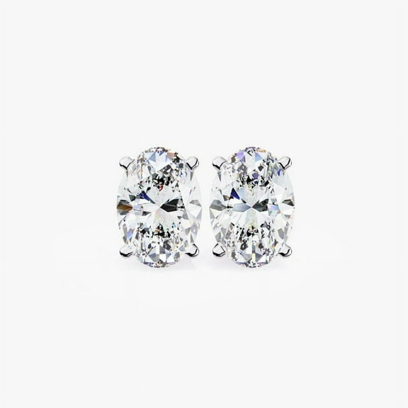 2 Ct Oval Shape VVS1 Moissanite Solitaire Stud Earrings 14K White Gold Plated