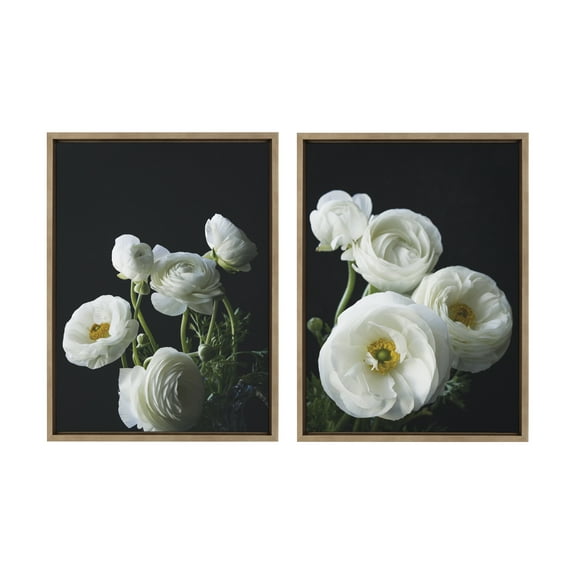Kate and Laurel Sylvie White Ranunculus 4 and White Ranunculus 3 Framed Canvas Wall Art Set by Emiko and Mark Franzen of F2Images, 2 Piece 18x24 Gold, Decorative Floral Art for Wall