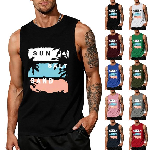 IYYVV Mens Sleeveless Tank Tops Graphic Workout Muscle Gym T-Shirts Hawaiian Printed Summer Beach Vacation Tops Black 2XL