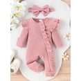 thumbnail image 2 of Biezeib Baby Girl 2 Piece Outfits, Round Neck Long Sleeve Ruffled Ribbed Romper + 3D Bow Headband Infant Newborn Set for Spring Fall, 2 of 6