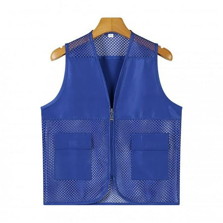 Men s Mesh Breathable Fishing Vest Pockets Photography Travel Hiking Waist Coat Jacket For Adults And Youth - Blue