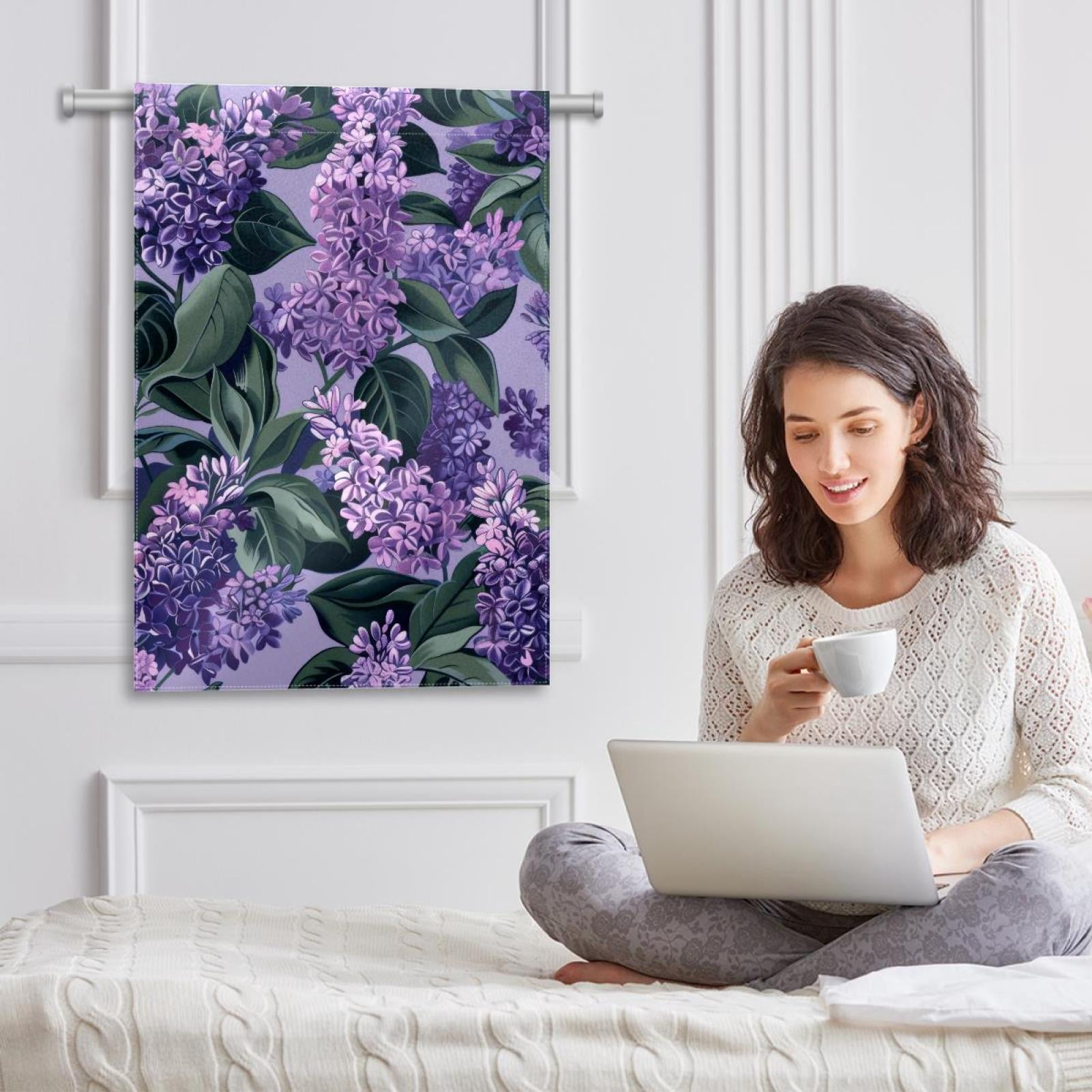 Welcome Lilac Flower Floral Pattern Garden Flag, Vertical Double Sided Small House Flag, Yard Farmhouse Outdoor Deck Veranda Lawn Decor 28x40 Inch