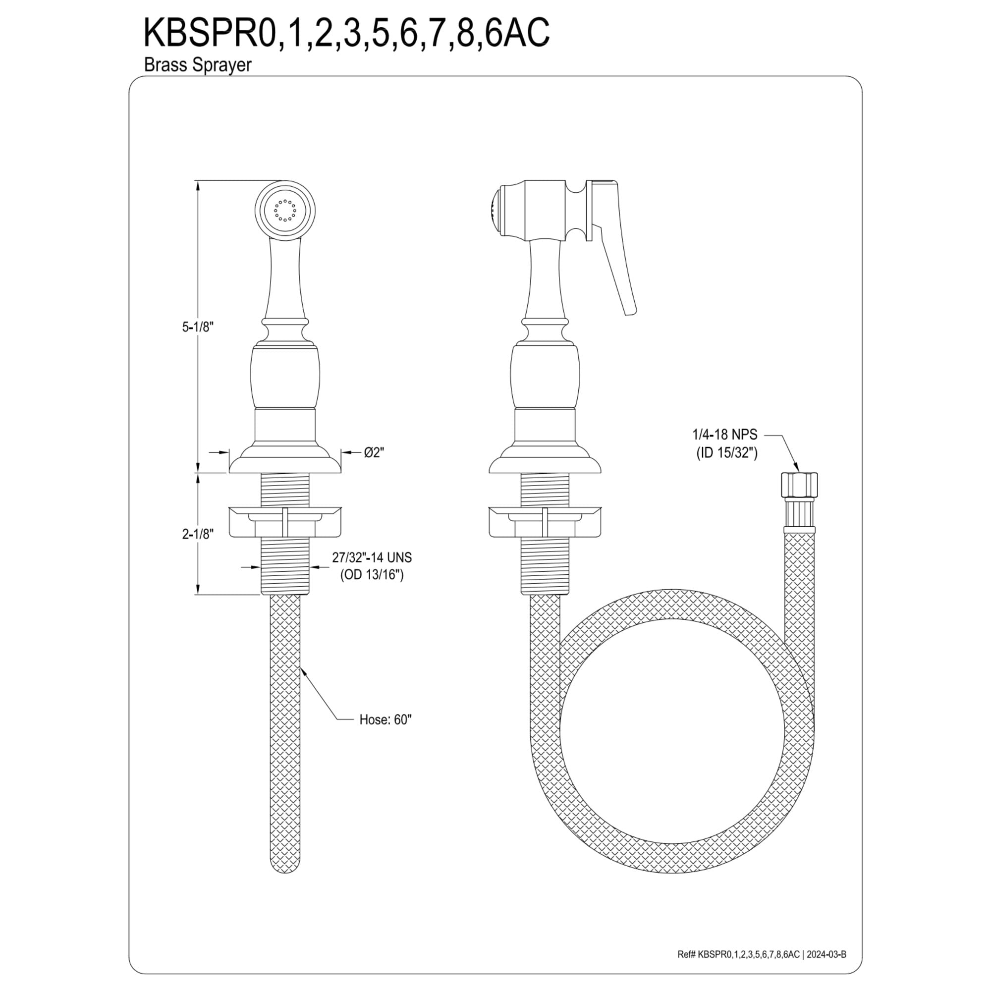 Kingston Brass KBSPR2 Brass Kitchen Faucet Side Sprayer in Polished Brass