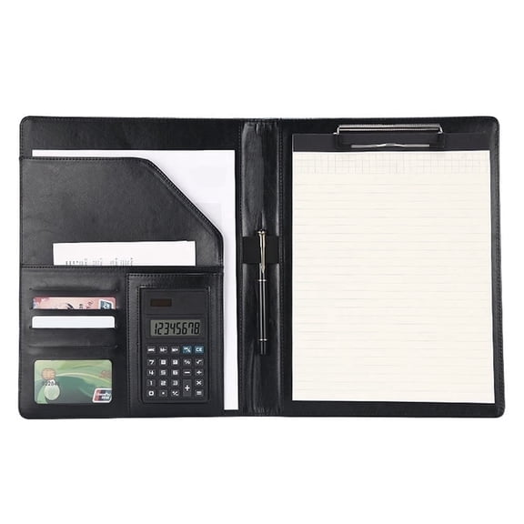 Youersen Padfolio Portfolio Organizer Folder with Calculator for Office, Gift, Pu Leather Black
