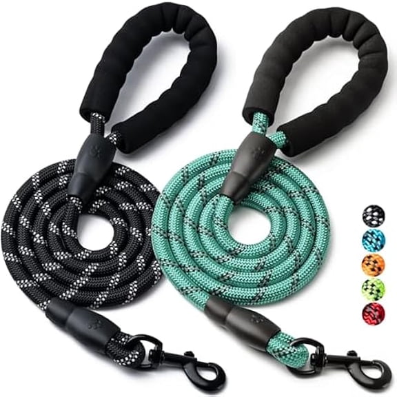 Eryueer 2 Pack Dog Leash, 4/5//6 FT Heavy Duty Nylon Rope Pet Leashes with Comfortable Padded Handle, Reflective Dog Leashes for Small Medium and Large Dogs (6FT-1/2,Black/Turquoise)