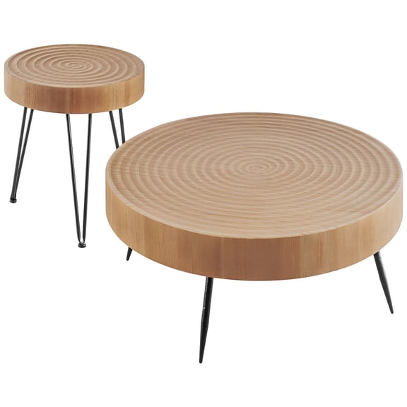2-Piece Round Coffee Table Set with 1 End Table - 31.3 Inch Modern Living Room Furniture, Espresso Wood Finish, Sturdy & Stylish Nesting Tables for Small Spaces