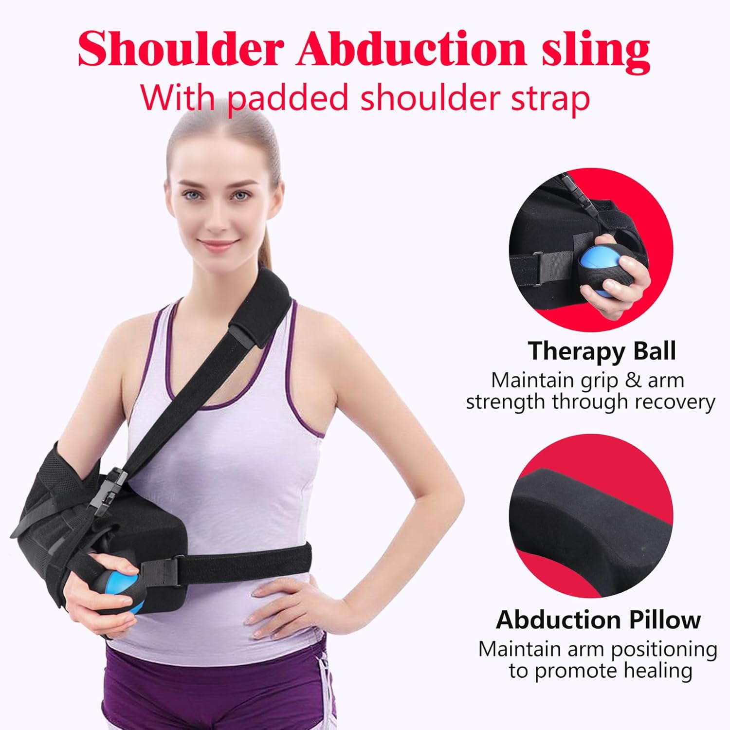 Shoulder Abduction Sling, Immobilizer for Injury Support, Pain Relief Arm Pillow for Rotator Cuff with Removable Wedge Abduction Pillow and Stress Ball, Subluxation, Surgery, Dislocated, Broken Arm
