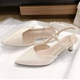 thumbnail image 6 of Miluxas Pointed Toe Slingback Kitten Heels for Women, Leather Stiletto Heel Pumps Elegant Bridal Heel Dating Party Work office Backless Pumps Shoes White 9(42), 6 of 9