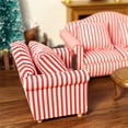 thumbnail image 5 of Dollhouse Couch with Pillow 1 12 Scale Miniature Sofa Arm Chair Living Room Furniture Wooden Fabric Frame Single Reading Chair Artificial House Room Scene Decoration (Stripe), 5 of 6