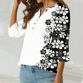 thumbnail image 4 of Charella Rayon Graphic Tee Shirts for Women Loose 3/4 Length Sleeve Summer Floral Tops Buttons Henley T Shirt (Large, White 01), 4 of 5