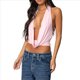 thumbnail image 1 of Tops de Cuello Halter para Mujer, Sin Mangas, con Escote en V Profundo y Cordones, Estilo Urbano de Verano Y2K Rosa M, 1 of 9