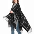 thumbnail image 2 of Clearance Hfyihgf Womens Elegant Plaid Tassel Poncho Open Front Blanket Capes Knitted Sweater Cardigan Wraps Shawl for Holiday Gifts Black One Size, 2 of 6