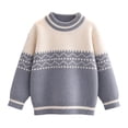 thumbnail image 2 of SGFCWSX Boys Sweater Crew Neck Fair Isle Pattern Knit Winter Warm Soft Long Sleeve Casual Everyday School Pullover Gray Size 5T, 2 of 9