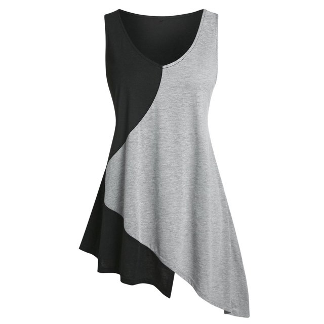 Tank Top Asimétrico con Estampado de Color Bloque en Talla Extra Rosegal Camisetas sin mangas de talla grande