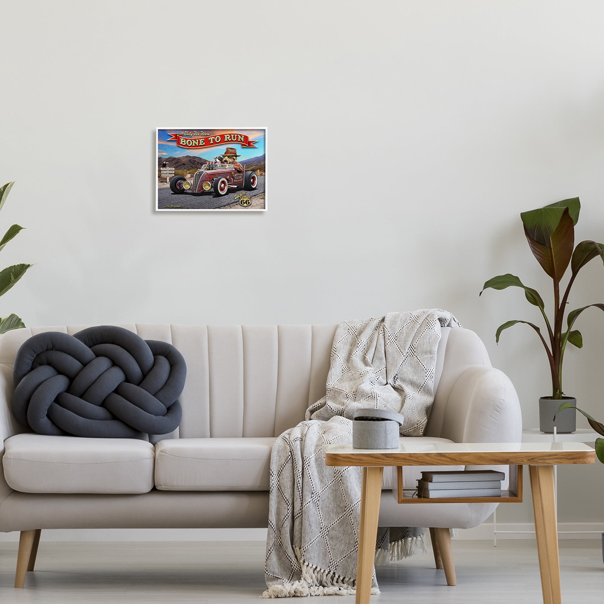 Stupell Industries Bone to Run Dogs Transportation Painting White Framed Art Print Wall Art, 14 x 11