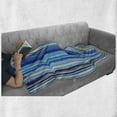 thumbnail image 6 of Blue Soft Flannel Fleece Throw Blanket, Vertical Stripes Repeating Retro Revival Pattern Funky Abstract Composition, Cozy Plush for Indoor and Outdoor Use, 50" x 60", Mustard Blue White, by Ambesonne, 6 of 6