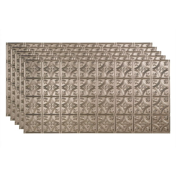 FASÄDE Traditional 1 Decorative Vinyl 2ft x 4ft Glue Up Ceiling Panel in Crosshatch Silver (5 Pack)
