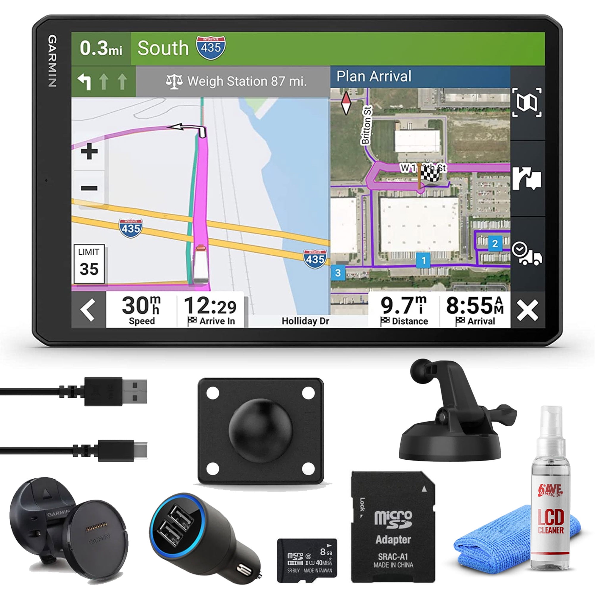 Garmin Dezl OTR1010, Extra-Large, Easy-to-Read 10 GPS Truck Navigator, Custom Truck Routing, Birdseye Satellite Imagery with 8GB SD Card, USB Car Adapter & 6Ave Cleaning Kit - Walmart.com