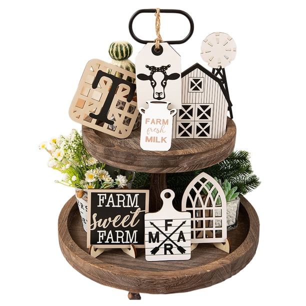 Bandeja decorativa escalonada de estilo rústico, material de madera, diseño natural, para adorno de escritorio, decoración del hogar o la oficina, organizar y exponer objetos pequeños