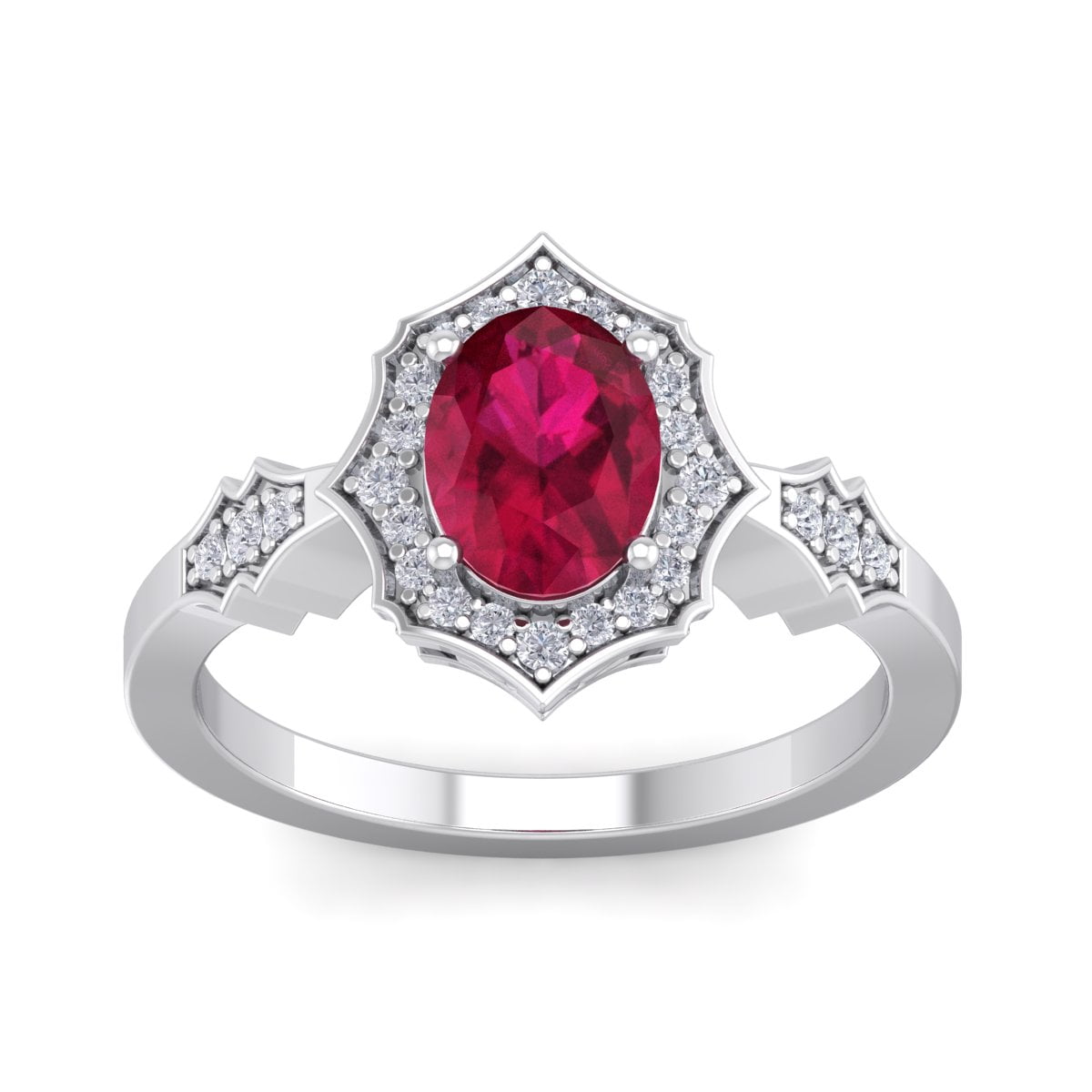 SuperJeweler 1 1/2 Carat Oval Shape Created Ruby and Halo Diamond Ring