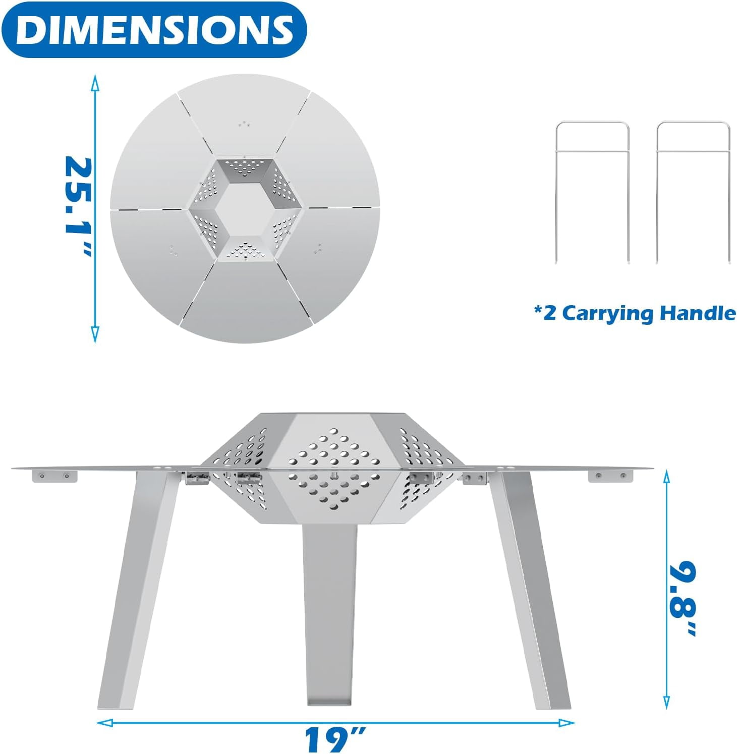 304 Stainless Steel Heat Deflector with Handle and 3 Legs for 19.5-Inch Fire Pits