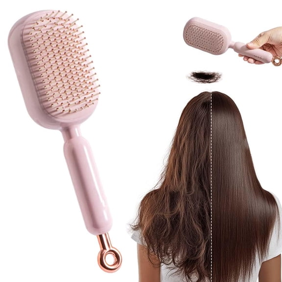 2026 Upgrade Retractable Cushion Massage Comb, Anti Static Self Cleaning Hair Brush for Women and Men, Anti Static Pull Ring Air Cushion Massage Brush for All Hairs Types (Pink)