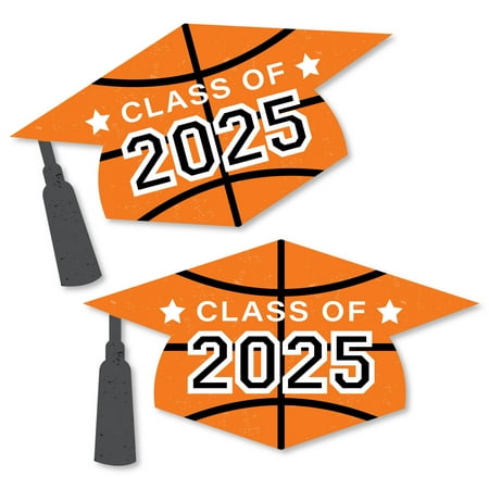 Big Dot of Happiness Grad Basketball - Grad Cap Decorations DIY 2025 Graduation Large Party Essentials - Set of 20