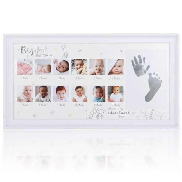 Newborn Baby Picture Frame, Baby Hand and Footprint Kit, My First Year Baby Picture Frame for Photo Memories, 12 Months Newborn Keepsake Frame, Baby Shower Gift for Boys Girls