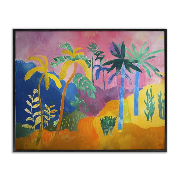Stupell Industries Vivid Tropical Palms Coastal Painting Black Framed Art Print Wall Art, 30 x 24