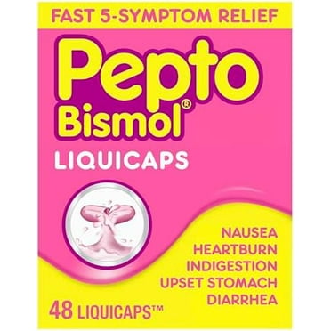 Pepto Bismol Liquicaps, Upset Stomach Relief, Bismuth Subsalicylate, Multi-Symptom Relief of Gas, Nausea, Heartburn, Indigestion, Upset Stomach, Diarrhea, 48 Liquicaps