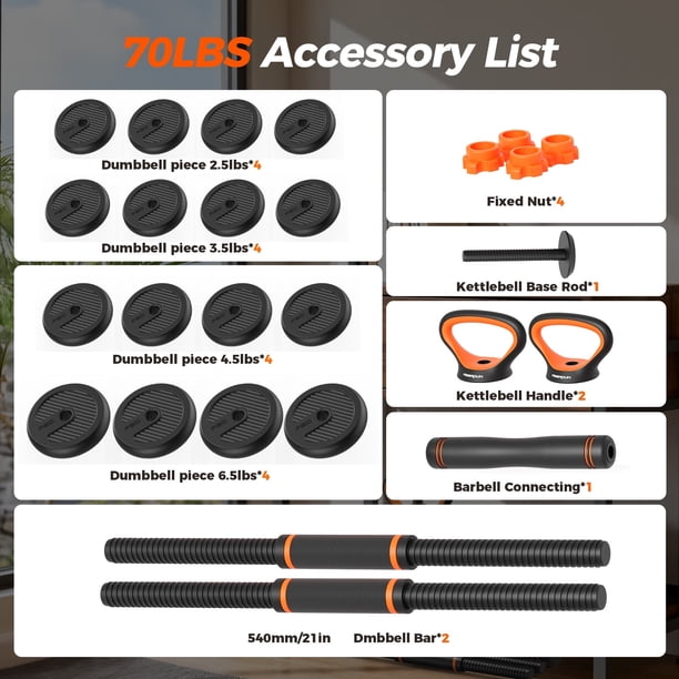 Lot 2 Haltères Réglables 40 Kg + Barre De Connexion – Kettlebells Et Support Pompes Inclus