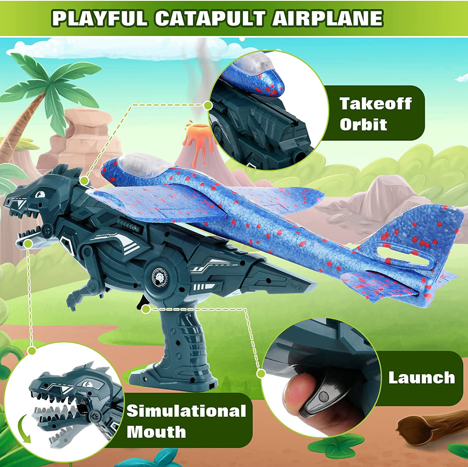 Dinosaure Avion Polystyrene Planeur avec Pistolet Catapulte，3 Pcs