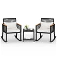 thumbnail image 2 of ModFusion 3-Piece Outdoor Indoor Patio Conversation Furniture Set, 2 Black Rattan Wicker Rocking Chairs with Cushion and 1 Tempered Glass Top Coffee Table, Light Gray Cushion, 2 of 10