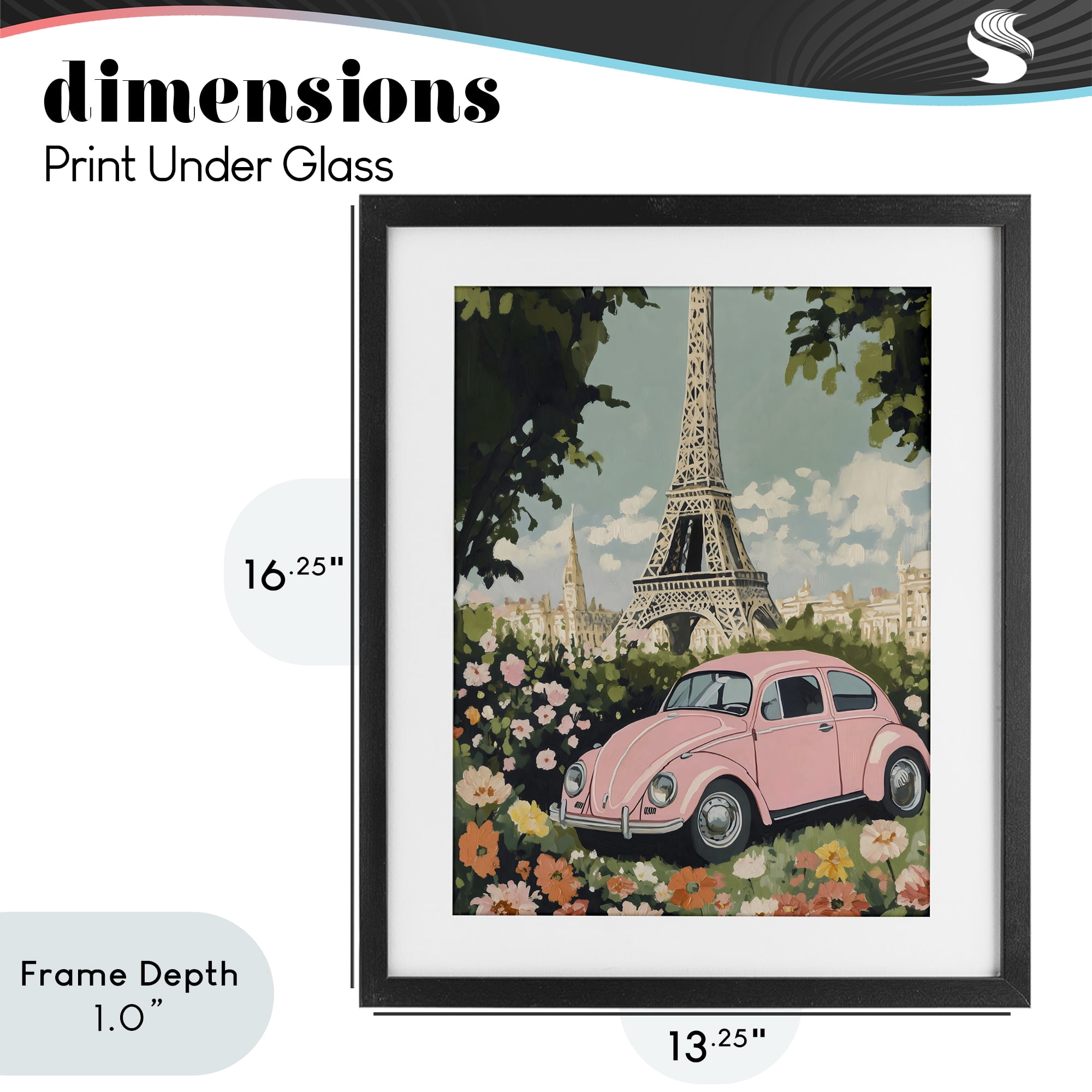 Stupell Industries Paris Pink Car in Bloom Black Framed Print Under Glass, design by The Prints Vibe
