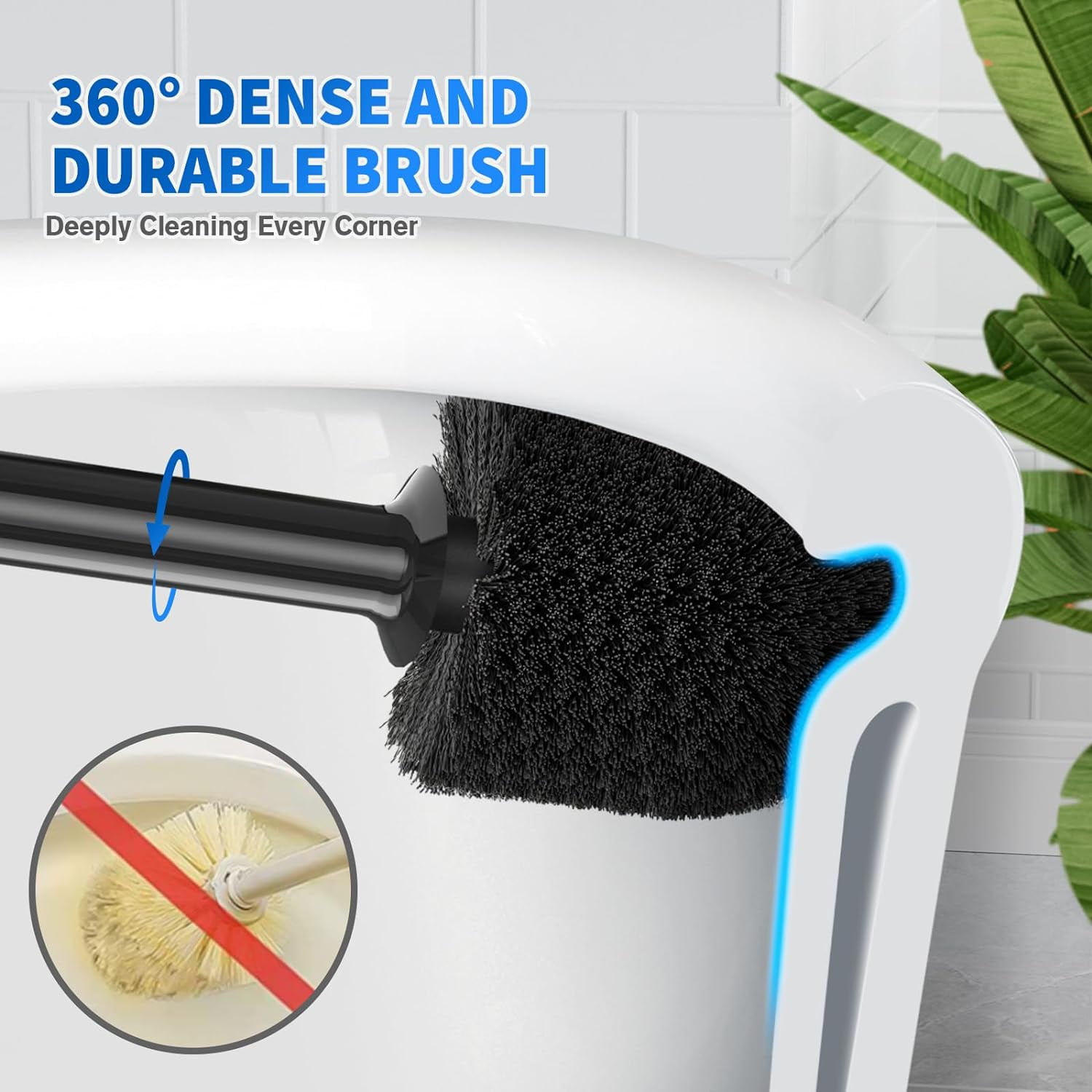 Toilet Pl and Brush, Bowl Brush and Heavy Duty Toilet Pl Set with Ventilated Holder, 2-in-1 Toilet Brush and Pl Combo for 5.3-inch Toilet Drain Bathroom Cleaning (Black)