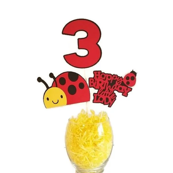ZYLER- Ladybug Centerpiece Sticks Girl Birthday Cake Toppers Party Decorations With Age