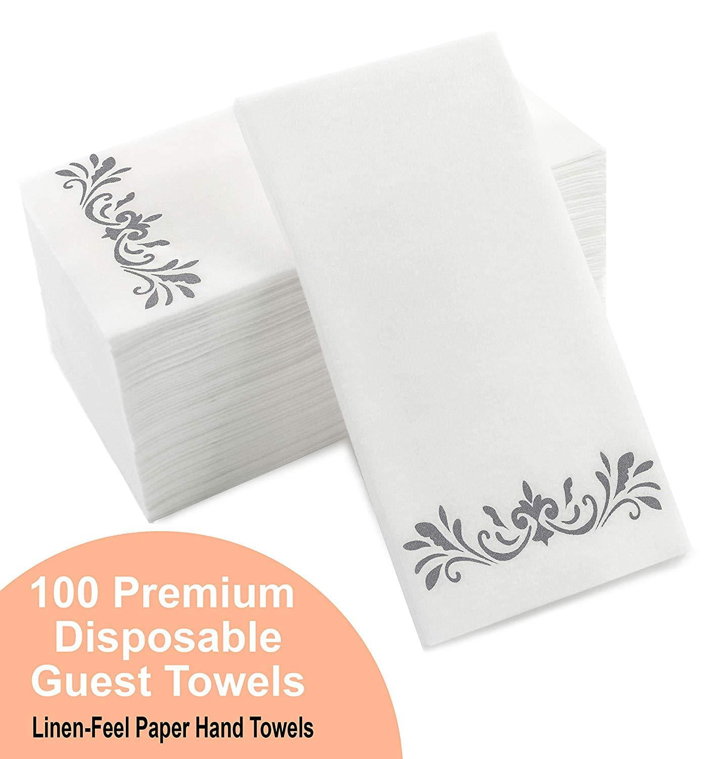 Cavepop White Disposable Dinner Napkins with Silver Design 100 Pack