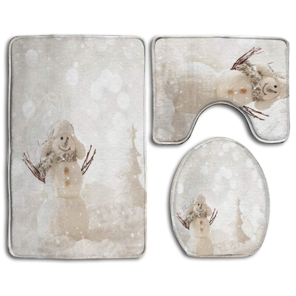 CHAPLLE Snowman in Snow 3 Piece Bathroom Rugs Set Bath Rug Contour Mat and Toilet Lid Cover
