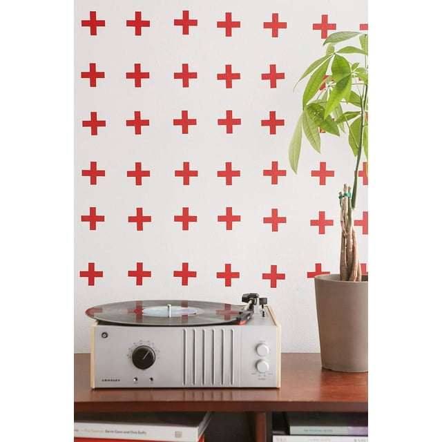 Red Plus Sign 2 Inch 125 Pcs Removable Wall Decals for Kids Room Decoration + Vinyl Decor by Bugybagy (Matte Red)
