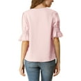 thumbnail image 3 of INSPIRE CHIC Blouse en Chiffon Semi-Transparente à Manches Bouffantes et Col en V à Volants pour Femmes 3TG Rose, 3 of 7