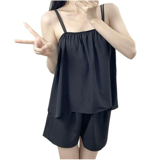 Chbgutlmr Womens Pajama Sets Summer Spaghetti Strap Low Back Camisole Tops Shorts Solid Color Lounge Outfits