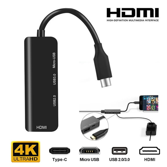 USB C hub, 4K USB C to HDMI, 2 USB C to USB 3.0 and FlashDrive, Type C Hub Micro USB power adapter, suitable for MacBook Pro, Chromebook, Deal XPS and Samsung Galaxy S8/S8 /S9/S9 /Note 8