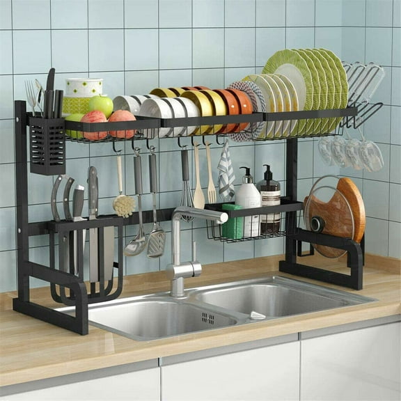 XXL Over Sink Dish Drying Rack Kitchen Storage Organizer Holders with 7 Holders